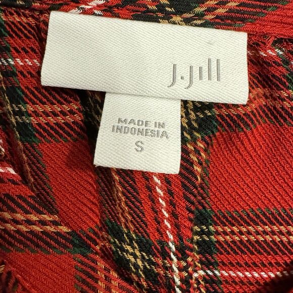 J Jill Blouse Small Red Plaid Tiered Long Sleeve Academia Holiday Lightweight - Picture 5 of 7